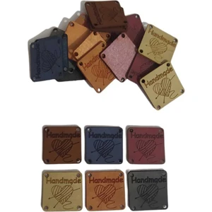 12 Adet Renkli Kare Handmade Deri Etiket