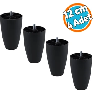 Mobilya Yükseltici Kanepe Tv Ünitesi Koltuk Ayağı Baza Ayakları Siyah Oval Plastik Ayak 12 cm 4 Adet