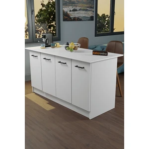 AE-2040 Vera Mutfak Adası Bar Masası Yemek Masası Dolaplı, Beyaz - Beyaz Raflı, Çok Amaçlı 160 cm