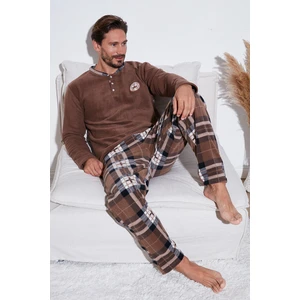 Ekoseli Regular Fit Düğmeli Bisiklet Yaka Kışlık Polar Pijama Takımı Erkek Pijama Takımı 60961002