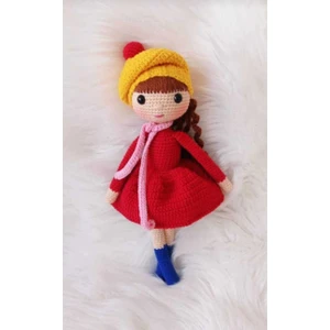 Kırmızı Narin Bebek Organik Örgü Oyuncak