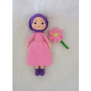 Pembe Papatya Tesettürlü Bebek Organik Örgü Oyuncak