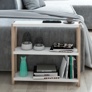 Jest Dekor Konsept Simge Beyaz 3 Katlı Ahşap Yan Sehpa