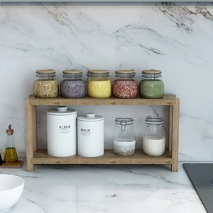 Jest Dekor Konsept Beril Atlantik Çam 2 Katlı Ahşap Mutfak Rafı