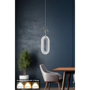 Sessi Tekli Ledli Modern Lüks Sarkıt Avize (3 RENK LED; SARI - BEYAZ - GÜN İŞIĞI) - Krom