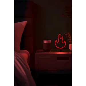 Alev Figürlü Neon Gece Lambası – Ahşap Tabanlı, Işıklı Dekor