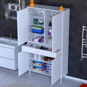 Yeni Afra 100 x 173 x 32,5 cm 1 Çekmece 4 Kapak 7 Raf 10 Bölme Çok Amaçlı Banyo & Mutfak Dolabı 
