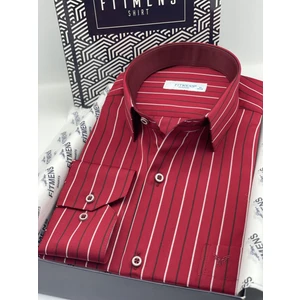 Klasik Uzun Kol Premium Çizgili T.1336 Gömlek - Bordo