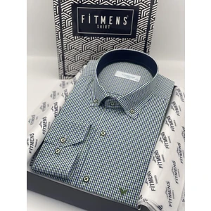 Klasik Uzun Kol Yaka Düğmeli Pöti Kareli Hediye Kutulu Erkek Gömlek (CODE:TP.1802) - Yeşil