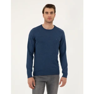 Pierre Cardin Erkek Indigo Melanj Slim Fit Bisiklet Yaka Basic Triko Kazak 50296575-VR155