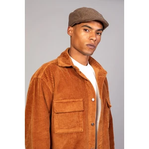 Erkek Camel Gömlek Model Oversize Pamuklu Kadife Ceket