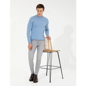 Pierre Cardin Erkek Mavi Melanj Slim Fit Çeyrek Yaka Basic Triko Kazak 50257208-VR113