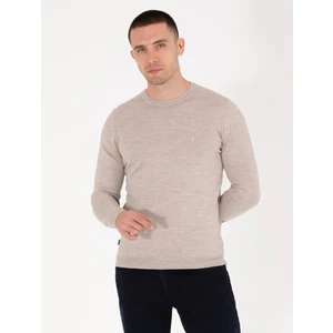 Pierre Cardin Erkek Taş Slim Fit Bisiklet Yaka Yün Karışımlı Basic Triko Kazak 50257301-VR049