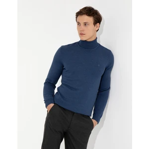 Pierre Cardin Erkek İndigo Melanj Slim Fit Balıkçı Yaka Basic Triko Kazak 50257158-VR155