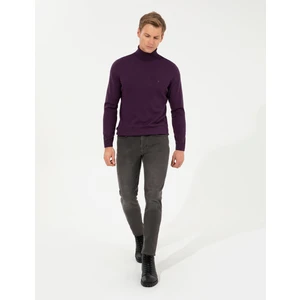 Pierre Cardin Erkek Mor Slim Fit Balıkçı Yaka Basic Triko Kazak 50257158-VR038