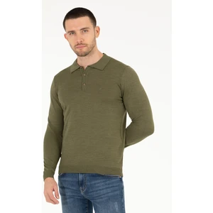 Pierre Cardin Erkek Açık Yeşil Slim Fit Polo Yaka Yün Karışımlı Basic Triko Kazak 50257322-VR092