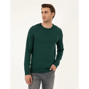 Pierre Cardin Erkek Yeşil Slim Fit Bisiklet Yaka Basic Triko Kazak 50296575-VR054