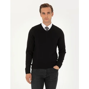 Pierre Cardin Erkek Siyah Slim Fit V Yaka Basic Triko Kazak 50296583-VR046