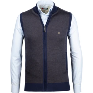 Çizgi Triko Erkek Triko Yelek Fermuarlı Cepli Çelik Örgü Triko Klasik Kalıp - 5015J