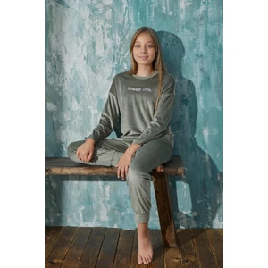 Kız Çocuk Uzun Kol Kadife Yeşil Pijama Takım C2T0N9O31-11