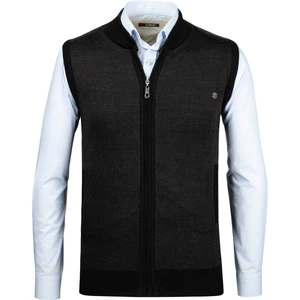 Çizgi Triko Erkek Triko Yelek Fermuarlı Cepli Çelik Örgü Triko Klasik Kalıp - 5015J