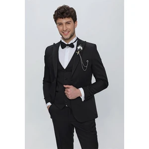 Siyah Armürlü Kırlangıç Yaka Tam Astar Yelekli 6 Drop Slim Fit Dar Kesim Smokin Damatlık 1001225178