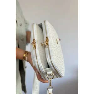 Just Polo Orta Boy Pamuk Dokum Askılı Günlük 5 Bölmeli Kadın Omuz Çantası 4023 Düz Beyaz Kombin