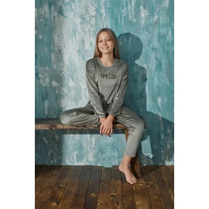 Kız Çocuk Uzun Kol Kadife Yeşil Pijama Takım C3T0N9O31