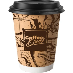 14 Oz Desenli Kraft Karton Kapaklı Sıcak Içecek Bardağı (Kahve) Çift Duvarlı Bardak Dw