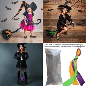 Halloween Lüks Plastik Çalı Cadı Süpürgesi Siyah Renk 130 cm 1 Adet