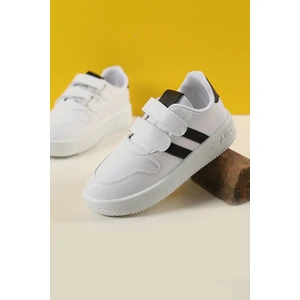 Günlük Hafif Cırtlı Beyaz Siyah Çocuk Spor Ayakkabı Sneaker