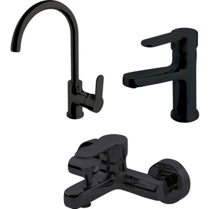 Domino Siyah Evye Lavabo Banyo Bataryası Set 971531B-971521B-971511B