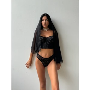 Simli Kapsız Siyah Bustiyer Takım (692T)