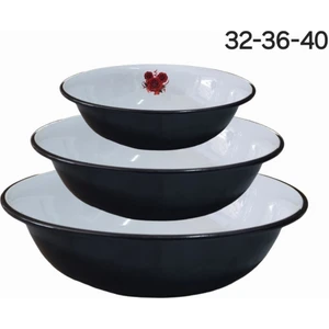 Emaye Hamur Legeni Salata Köfte Kısır Karıştırma Kabı Derin Tabak  3lü Set