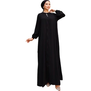 Mevlana Ferace Kadın Medine İpeği Uzun Kol Yuvarlak Yaka Şık Tasarım