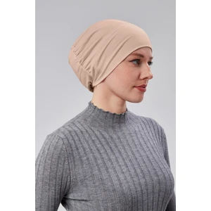 Sonbahar Moda Kadın Tesettür Hazır Pratik Geçmeli Bone Lastikli Kaymaz Bej