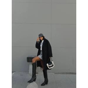 Kadın Siyah Astarı Çizgi Desenli Oversize Trençkot 28119