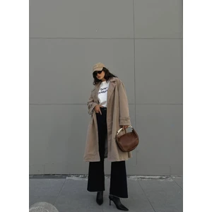 Kadın Taş Astarı Çizgi Desenli Oversize Trençkot 28119