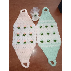 Tülays Hand Craft El Örgüsü Çiçekli Uzun Banyo Lifi 2li Takım Yavruağzı Ve Su Yeşili