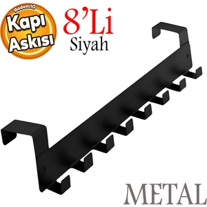 Kapı Arkası Askılık Elbise Havlu Asma Askı Metal 8'li Tekli Oda Banyo Lavabo Kapısı Aparatı Siyah