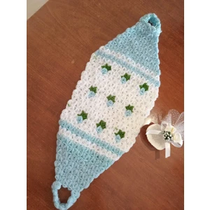 Tülays Hand Craft El Örgüsü Mavi Çiçekli Uzun Banyo Lifi