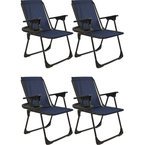 4 Adet Kamp Sandalyesi Katlanır Piknik Sandalye Oval Bardaklıklı Lacivert