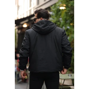 Oversize Cep Detaylı Kapüşonlu Hafif Şişme Mont - Siyah