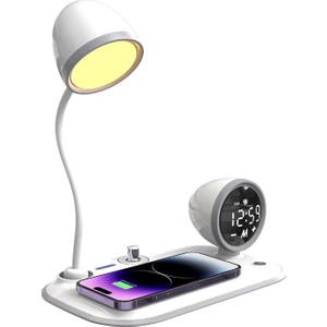 SL-CW21 Telefon Uyumlu Fast Şarj 15W Ayarlanabilir LED Işıklı LCD Ekran Double Alarmli Beyaz Kablosuz Şarj Cihazı