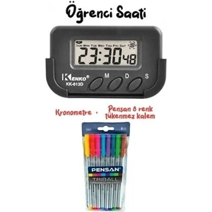 Pomodoro Öğrenci Saati Kronometreli Ders Çalışma Dijital Masa Saati + Pensan 8 Renk Tükenmez Kalem