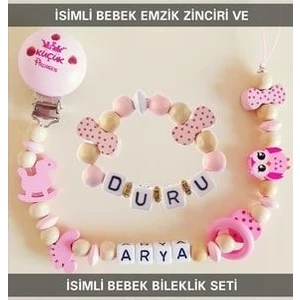 Sahi Aksesuar Isimli Bebek Emzik Zinciri ve Bebek Bileklik Seti