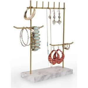 Takı Standı Alt Kısmı Mermer Desenli 27 cm Genişlik 28 cm Yükseklik Gold-Beyaz