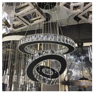 Ala Lighting Plaket Kristal Taşlı Siyah Paslanmaz Ledli Kumandalı  Avize