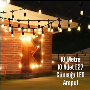 Full Reyon 10 Metre, 10 Adet 10 Watt Günışığı Ampullü Düğün Kına, Eğlence, Işletme, Bahçe Aydınlatma Organizeri