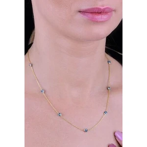 Söğütlü Silver Gümüş Altın Yaldızlı, Cam Göz Nazar Gümüş Kolye